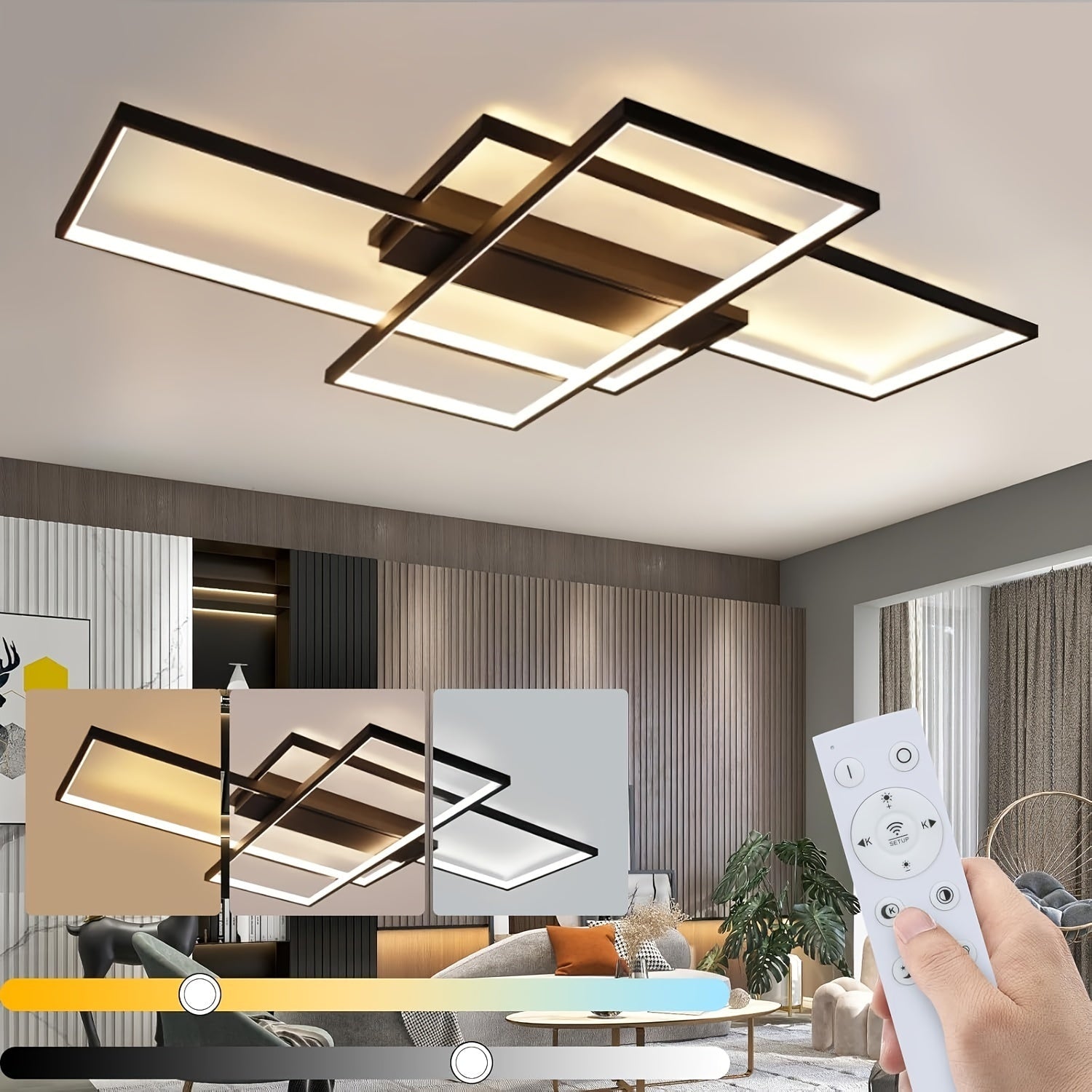 Modern LED Ceiling Light with Geometric Design – Dimmable and with Remote Control
