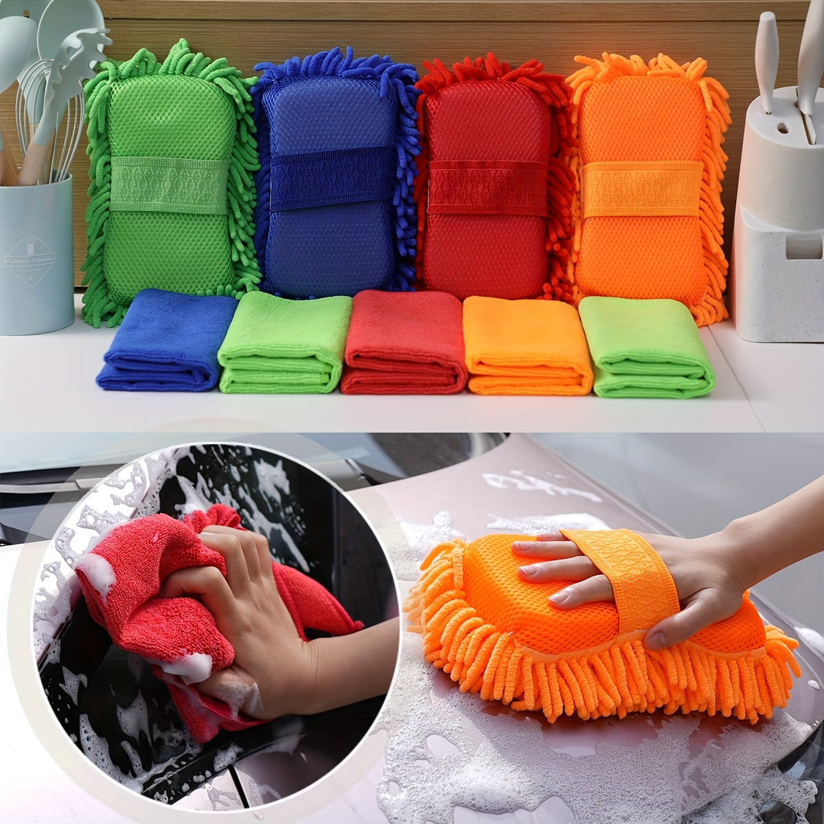 Microfibre Car Wash Set – Sponge and Towels for Dazzling Results