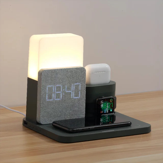 Multi-Functional Wireless Charging Station – Includes Lamp and Alarm Clock