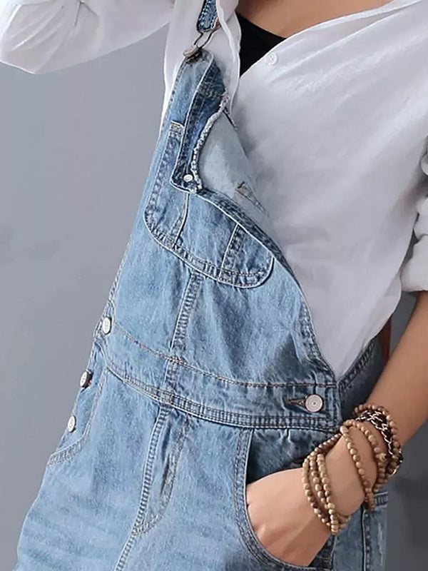 Rugslit Worn Denim Dungaree Dress