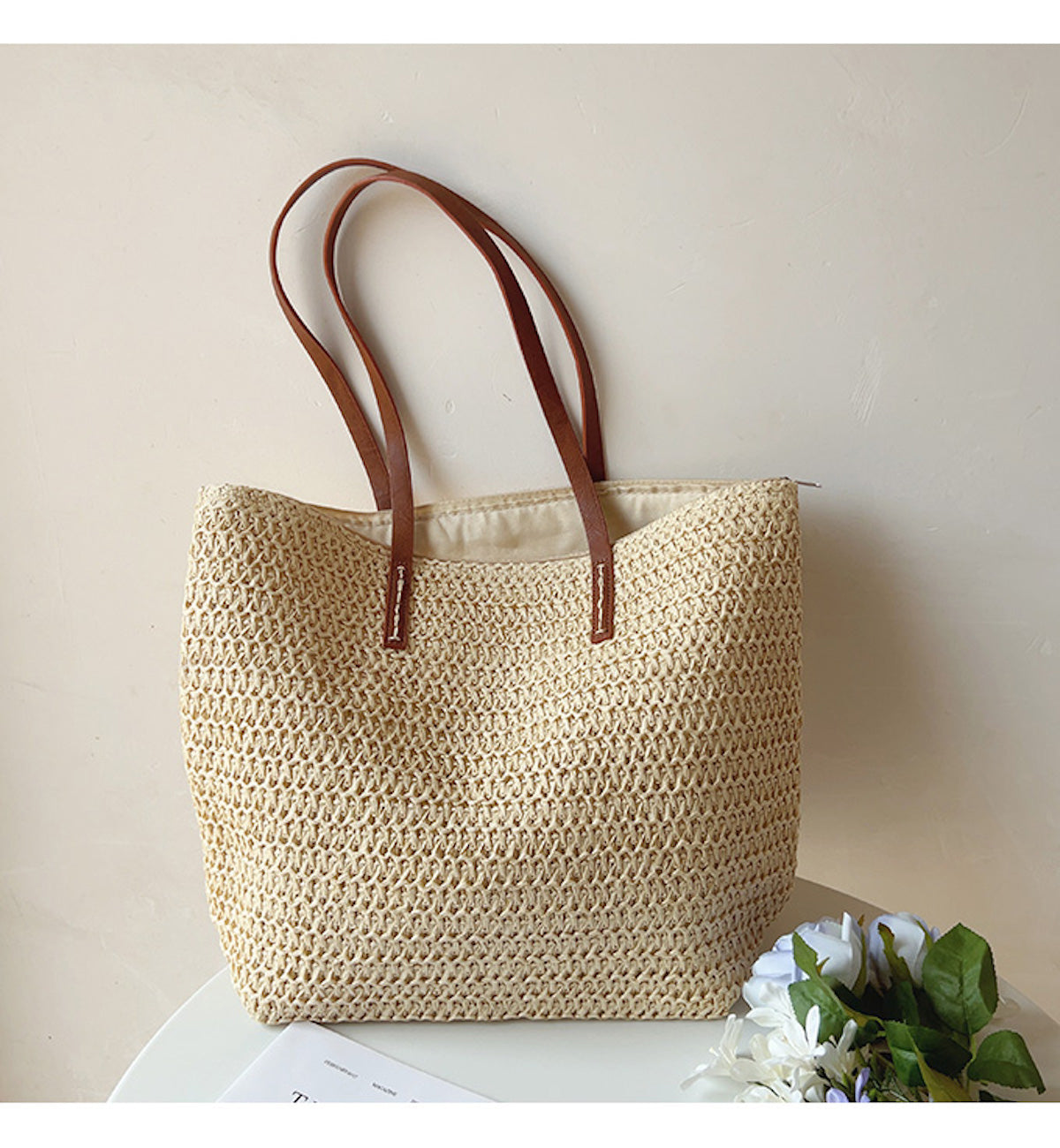 Woven Basket Bag with Leather Handles – SummerBreeze Tote