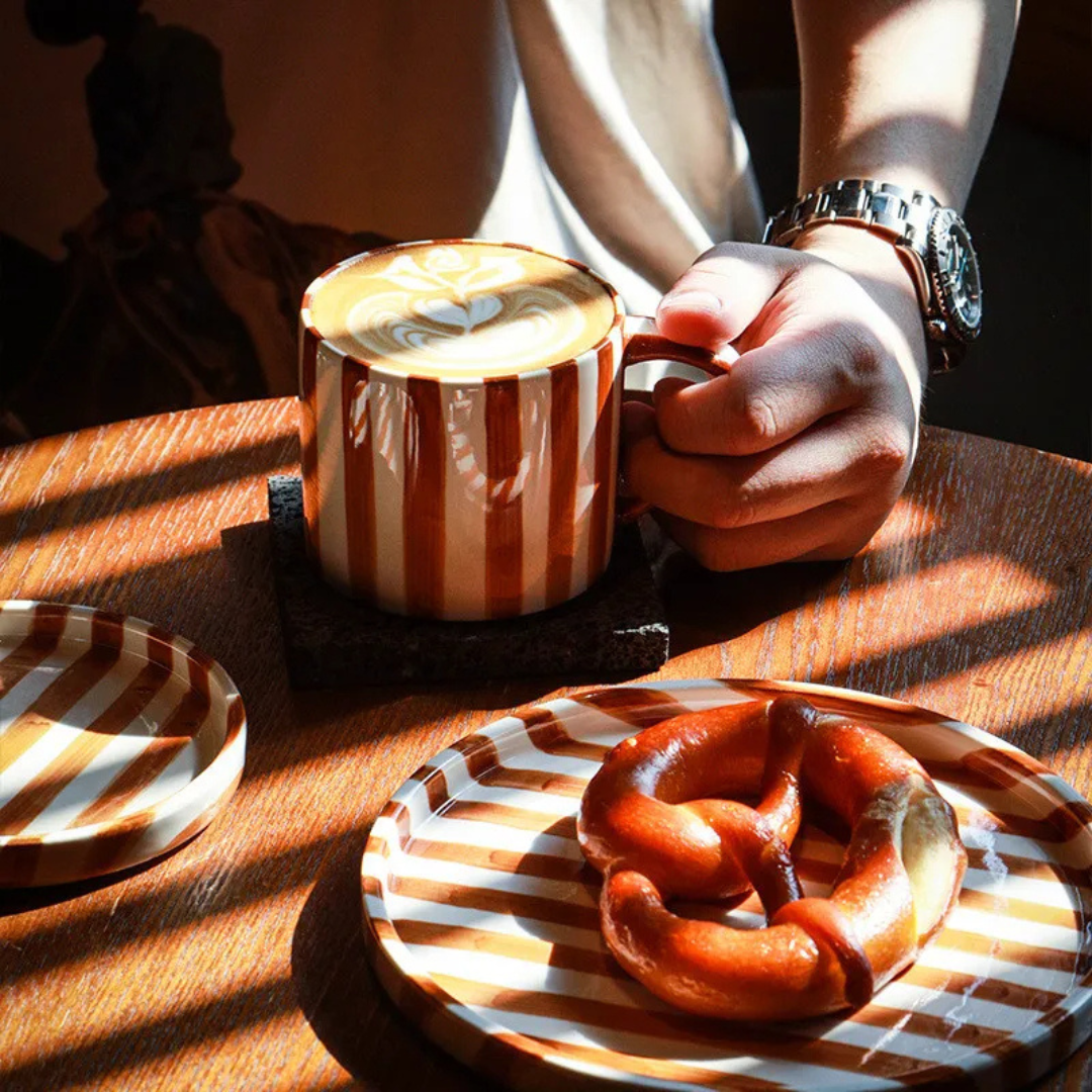 RetroChic Ceramic Coffee Set | Durable hand-painted mug and saucer for sophisticated beverage moments