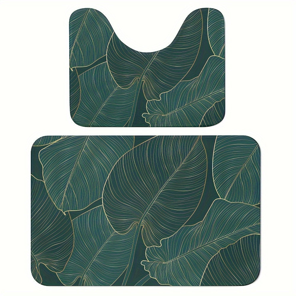 Tropical Leaves Bath Mat Set – Absorbent and Comfortable for the Bathroom