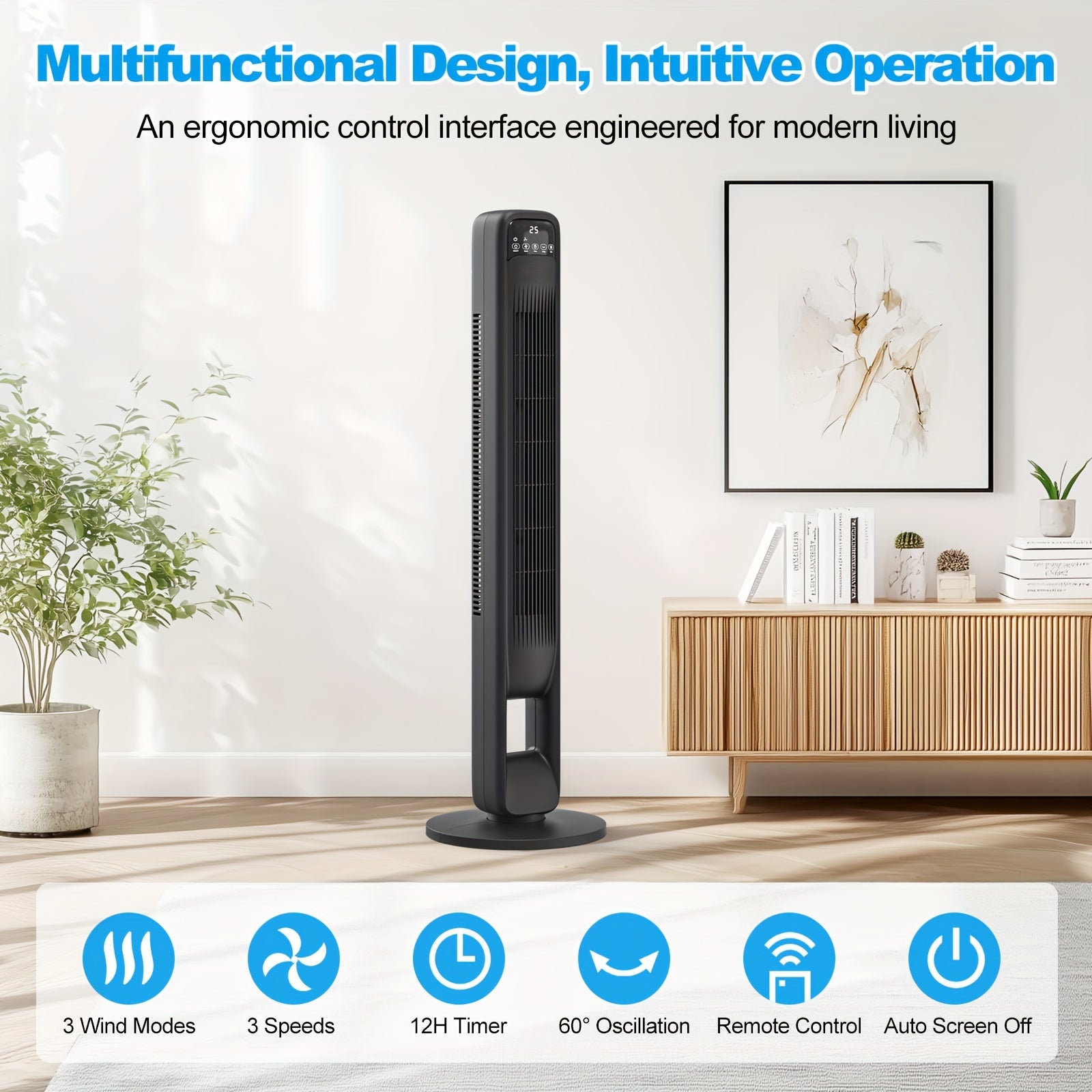 Bladeless Tower Fan – Quiet and Adjustable