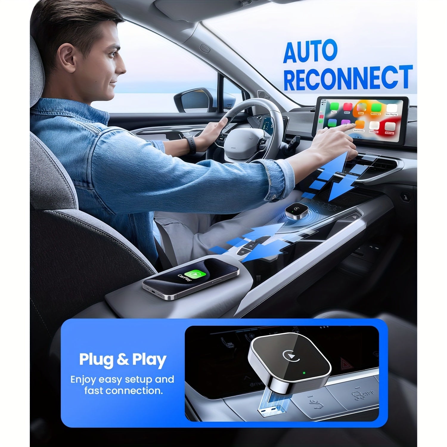 2-in-1 Wireless CarPlay & Android Auto Adapter – Plug & Play Quick Connection