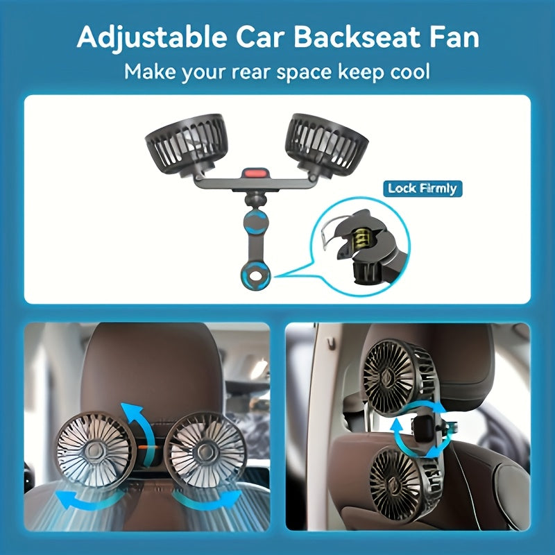Portable Dual Car Fan – 5-Blade 360° Rotatable Ultra-Quiet