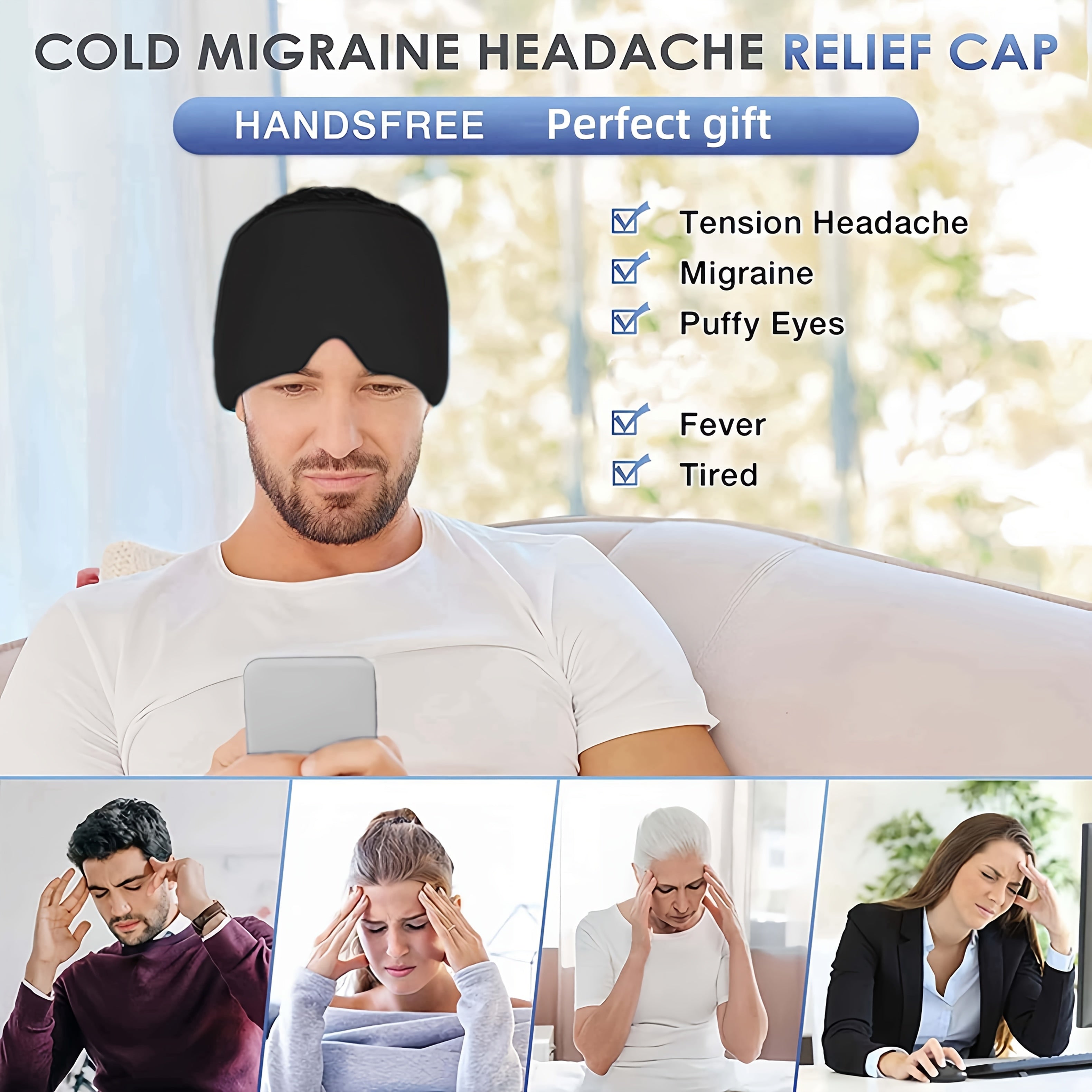 Migraine Hat with Cooling Gel – Cooling Headband for Relief from Migraine, Fever, and Fatigue