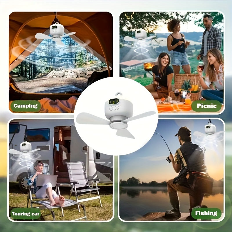 Portable Camping Fan with Light – Rechargeable and Remote Controlled for Outdoor Use