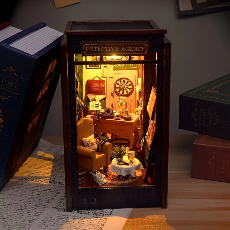 Detective Bureau DIY Miniature House – 3D Puzzle Set with Lighting for Creative Hobbyists