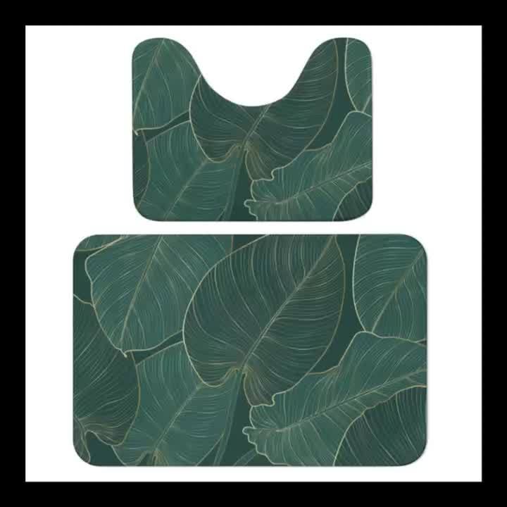 Tropical Leaves Bath Mat Set – Absorbent and Comfortable for the Bathroom