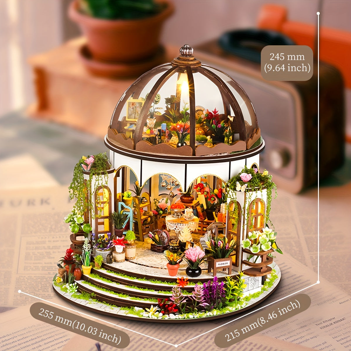 Miniature Flower House – 3D Wooden Puzzle with LED Lighting and Detailed Garden