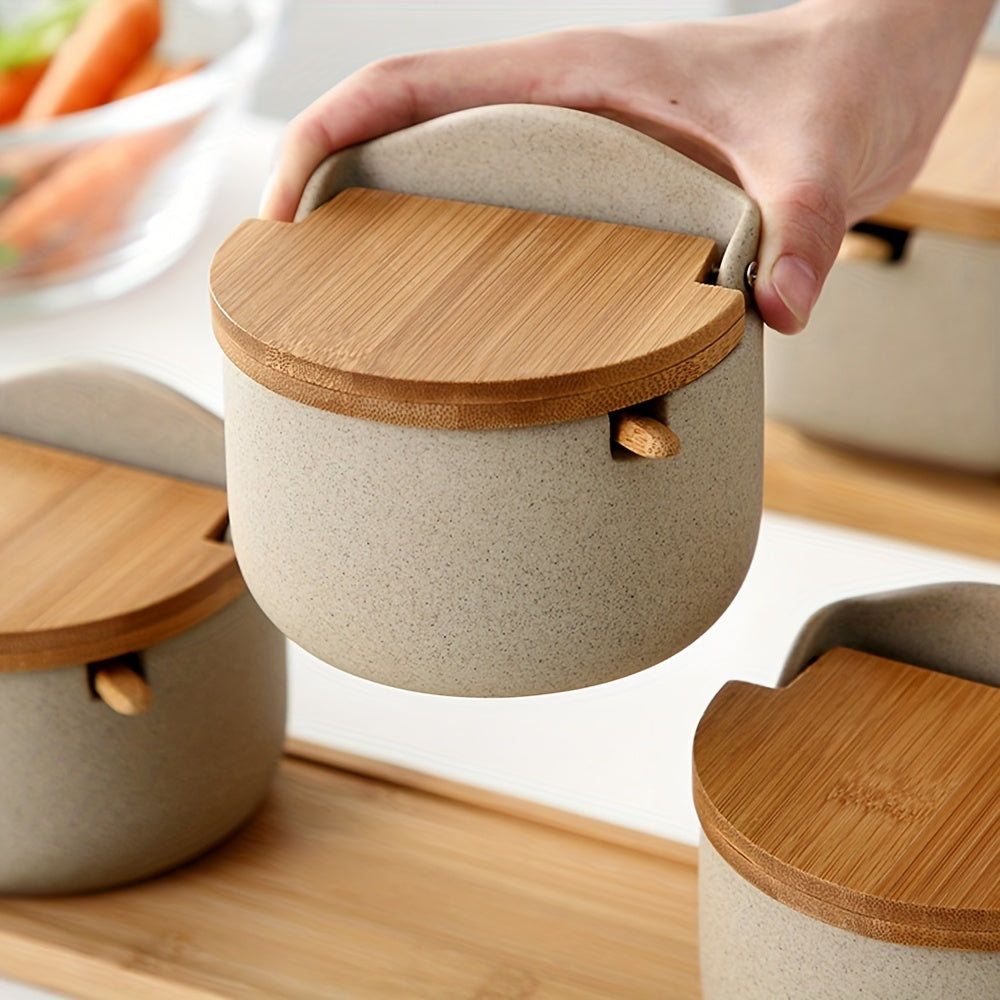 Ceramic Herb Pots Set – Sustainable with Bamboo Lid and Handy Tray