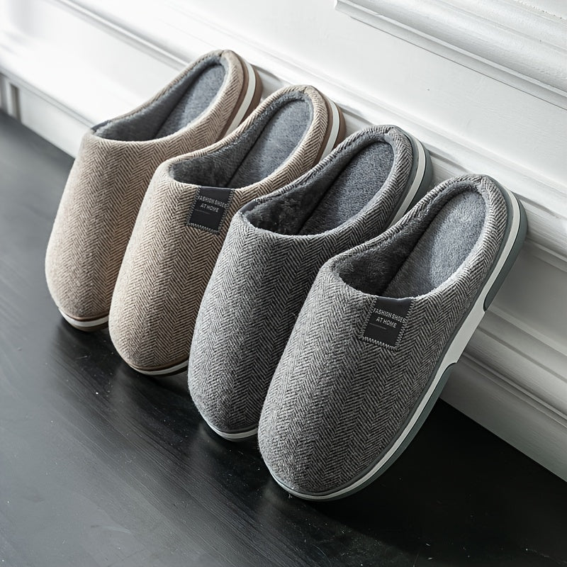 Warm Men's Slippers with Herringbone Pattern – Comfort & Grip for Home in Autumn and Winter