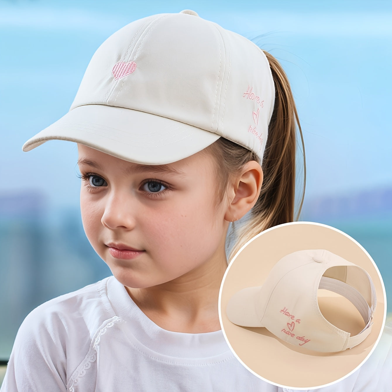 Adjustable Baseball Cap for Kids – Heart Embroidery and Breathable Comfort
