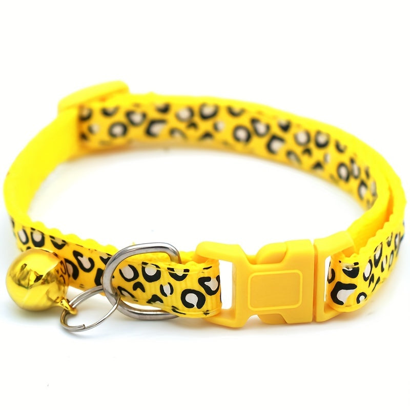 Set of 6 Leopard Print Cat Collars – Adjustable and Safe with Bell