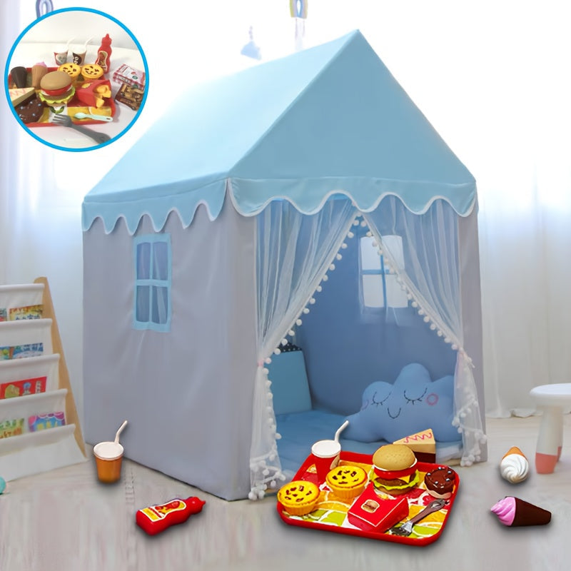 Play Tent for Children – Cheerful Blue Princess House with Burger Play Set for Hours of Fun
