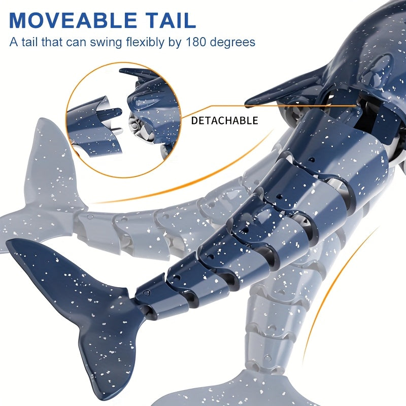 1:18 Scale RC Whale Shark with 360° Rotation, 180° Flexibility, Splashing LED Light, Programmable Cruise Control - USB Rechargeable, Ideal for Youth Summer Play and Birthday Gift