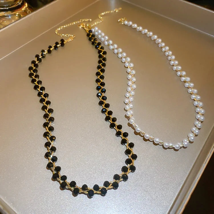 Double Crystal and Pearl Necklace – Amira