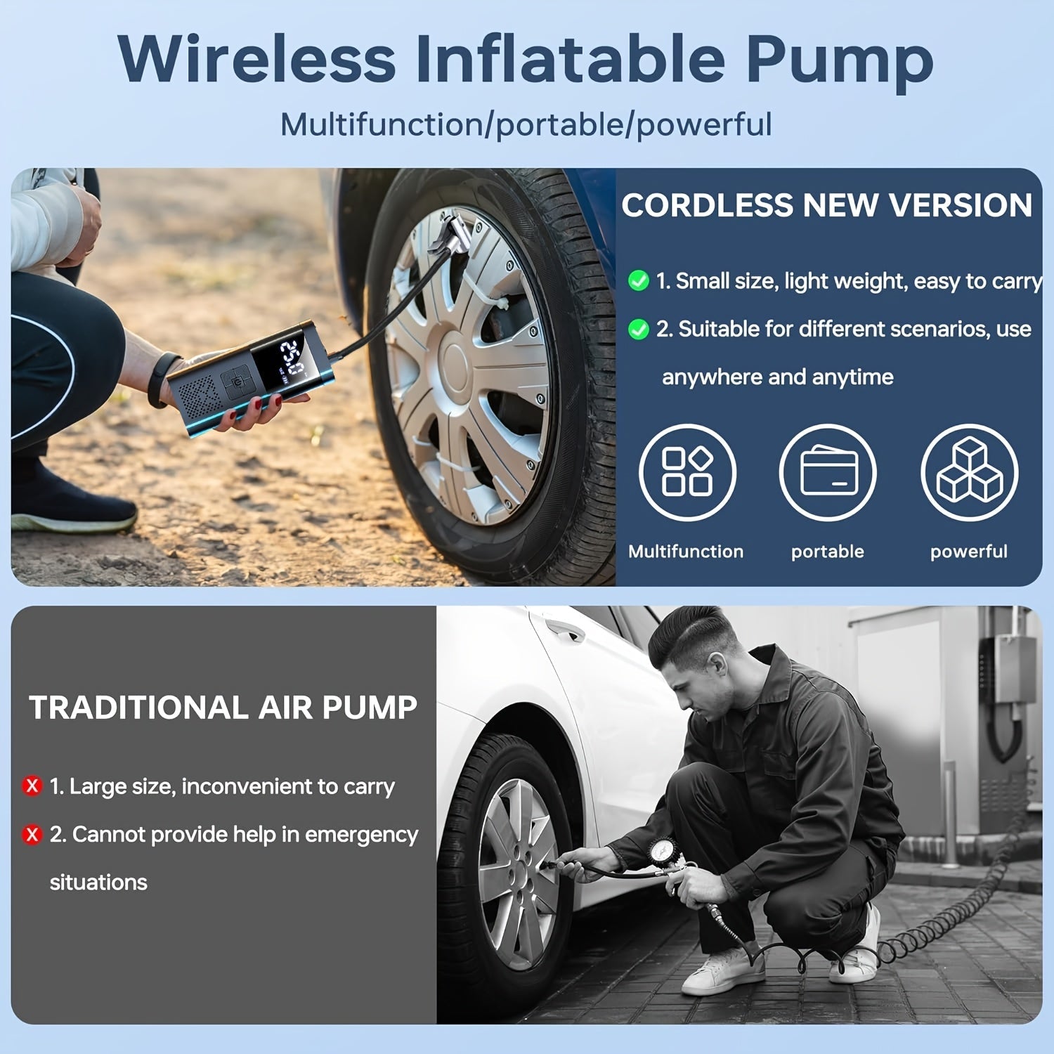 Portable Air Compressor – Smart Tyre Inflator with LCD Screen and LED Lights