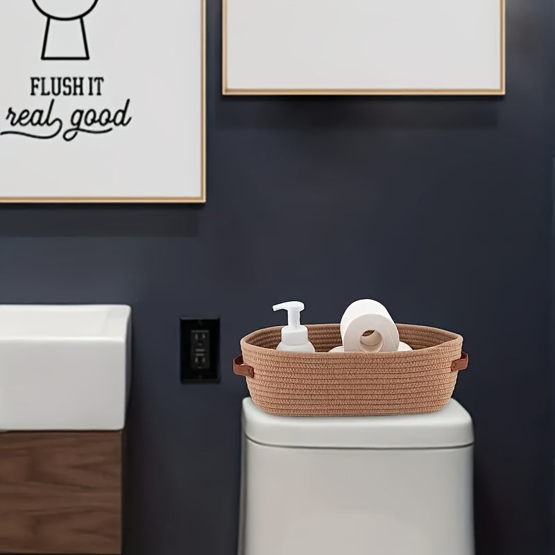 Bohemian Storage Basket with Leather Handles – Perfect for Bathroom and Living Room