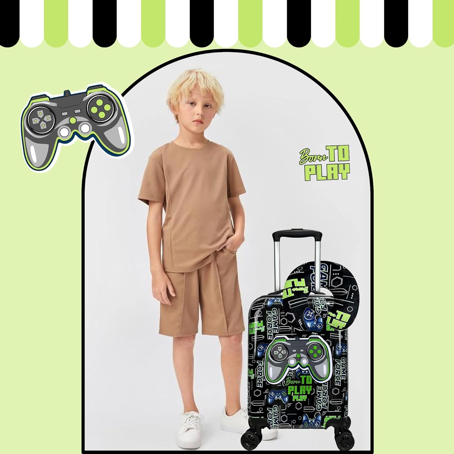 Kids' Hard Shell Cabin Luggage Set with Spinner Wheels – 40 cm