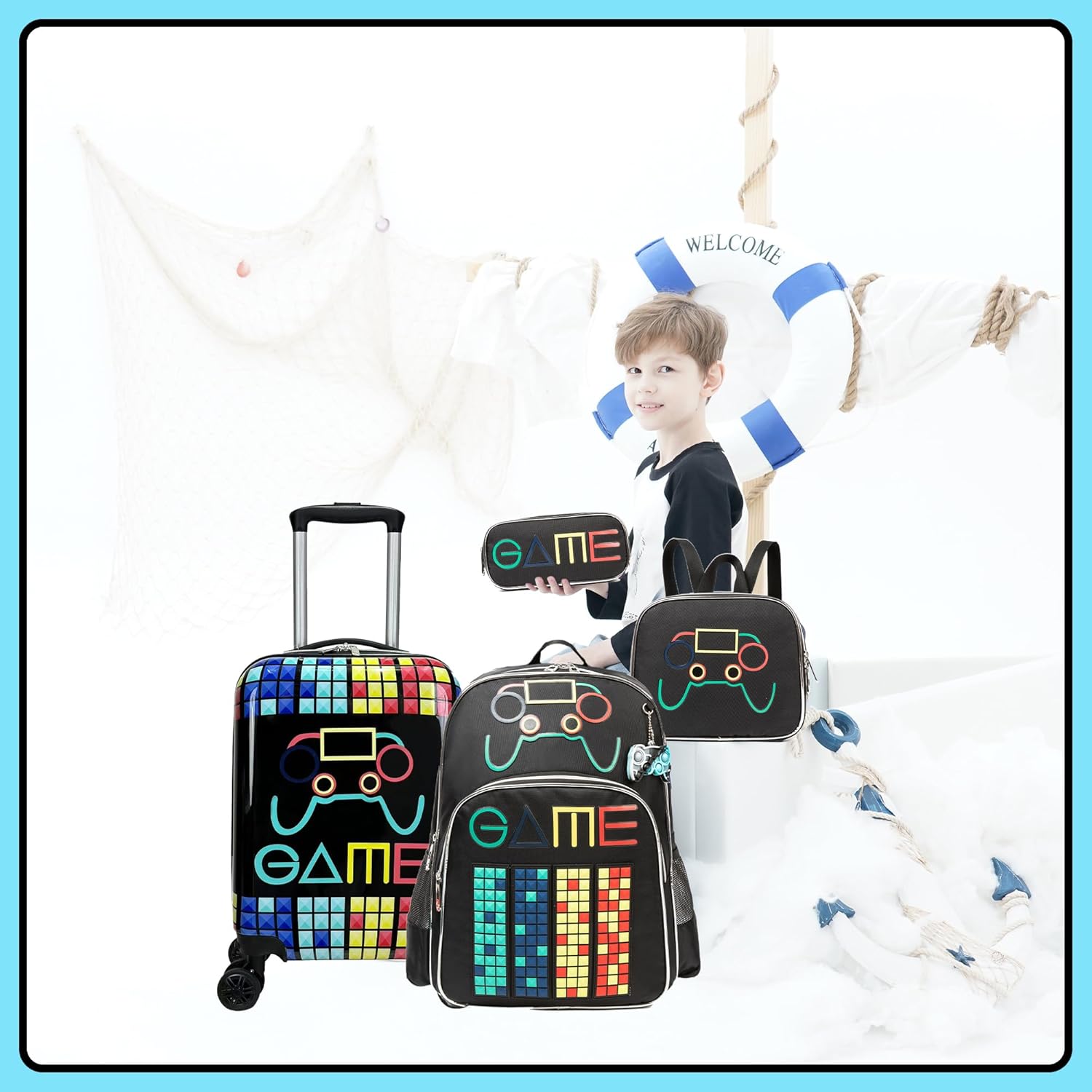 Kids' Hard Shell Cabin Luggage Set with Spinner Wheels – 40 cm