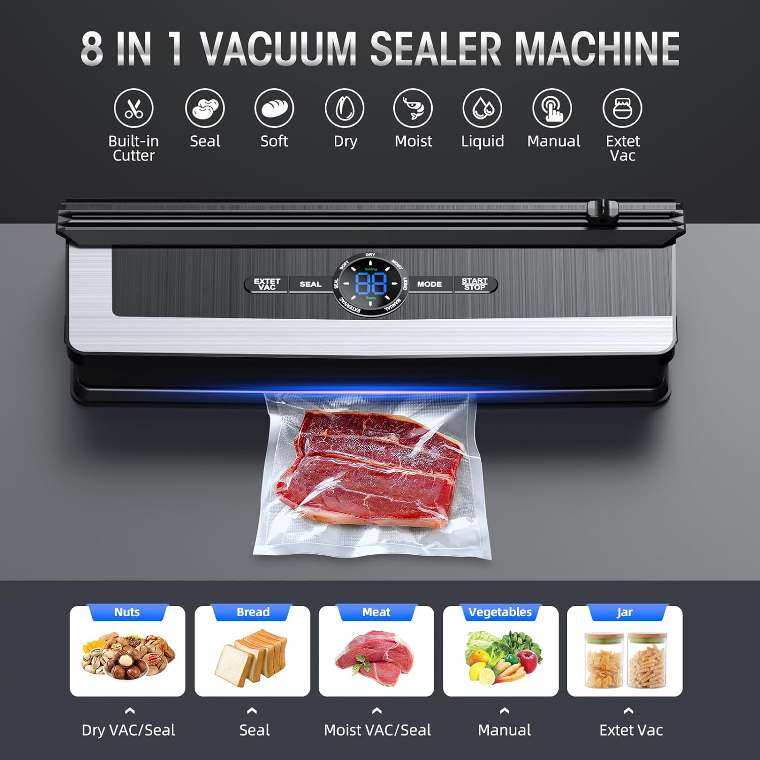 8-in-1 Vacuum Sealer with Built-in Cutter