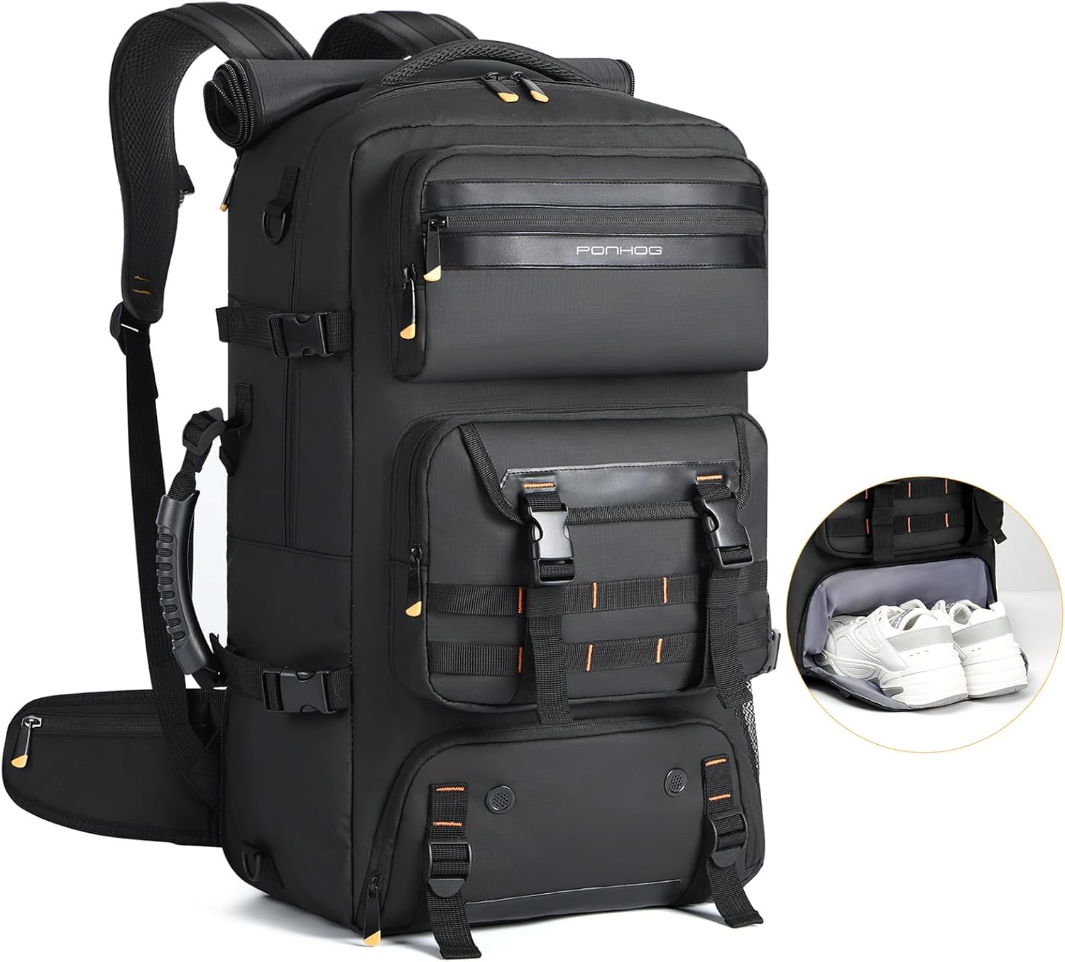 50L Flight-Ready Convertible Travel Backpack with Shoe Compartment & USB Port
