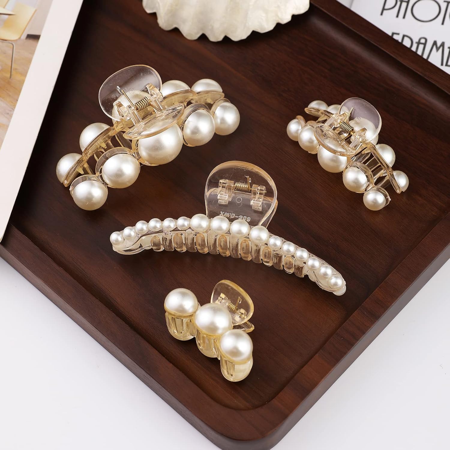 Stylish Pearl Hair Clips - Pack of 4