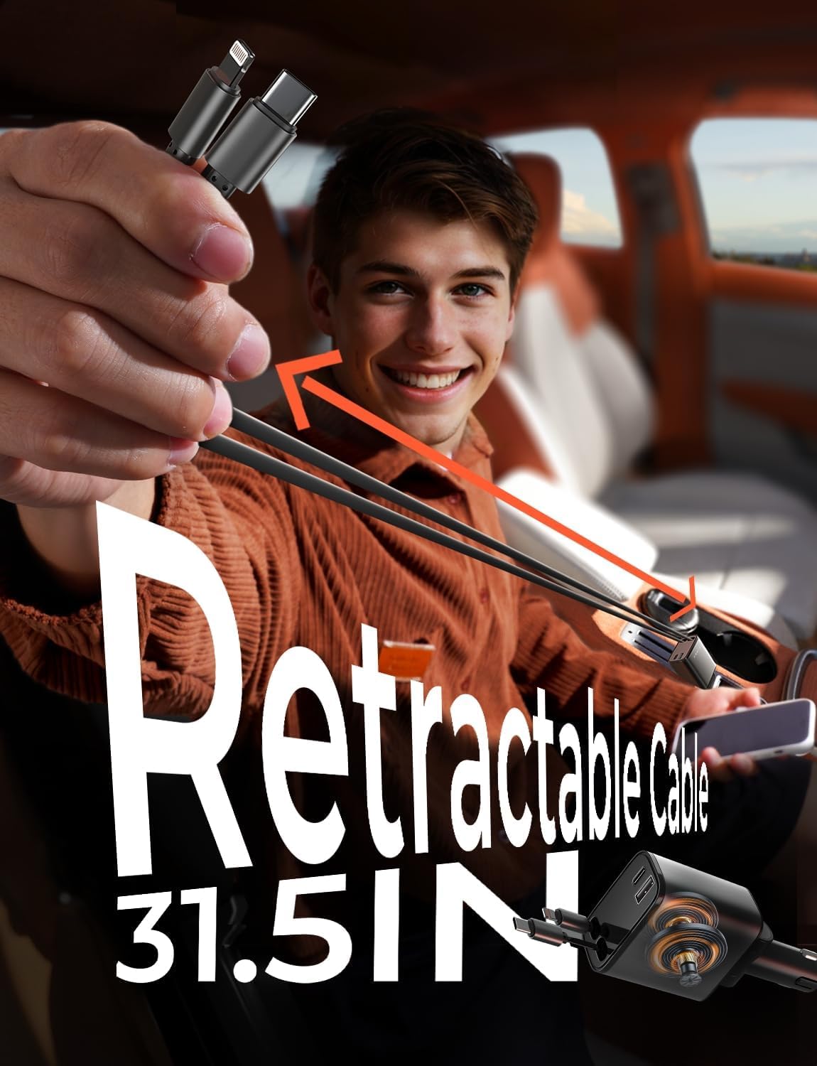 Retractable Car Charger 69W USB C