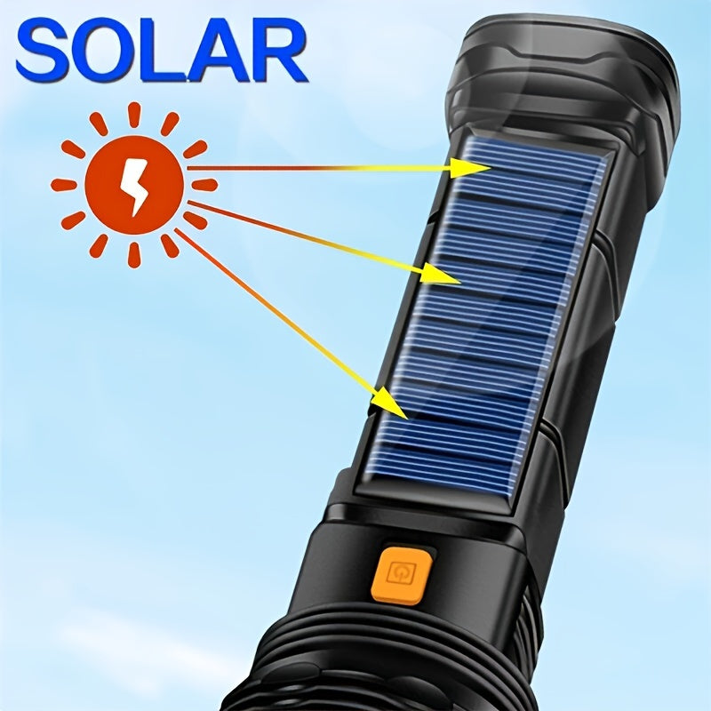 SolarBeam LED Torch - Rechargeable with Solar Panel & USB