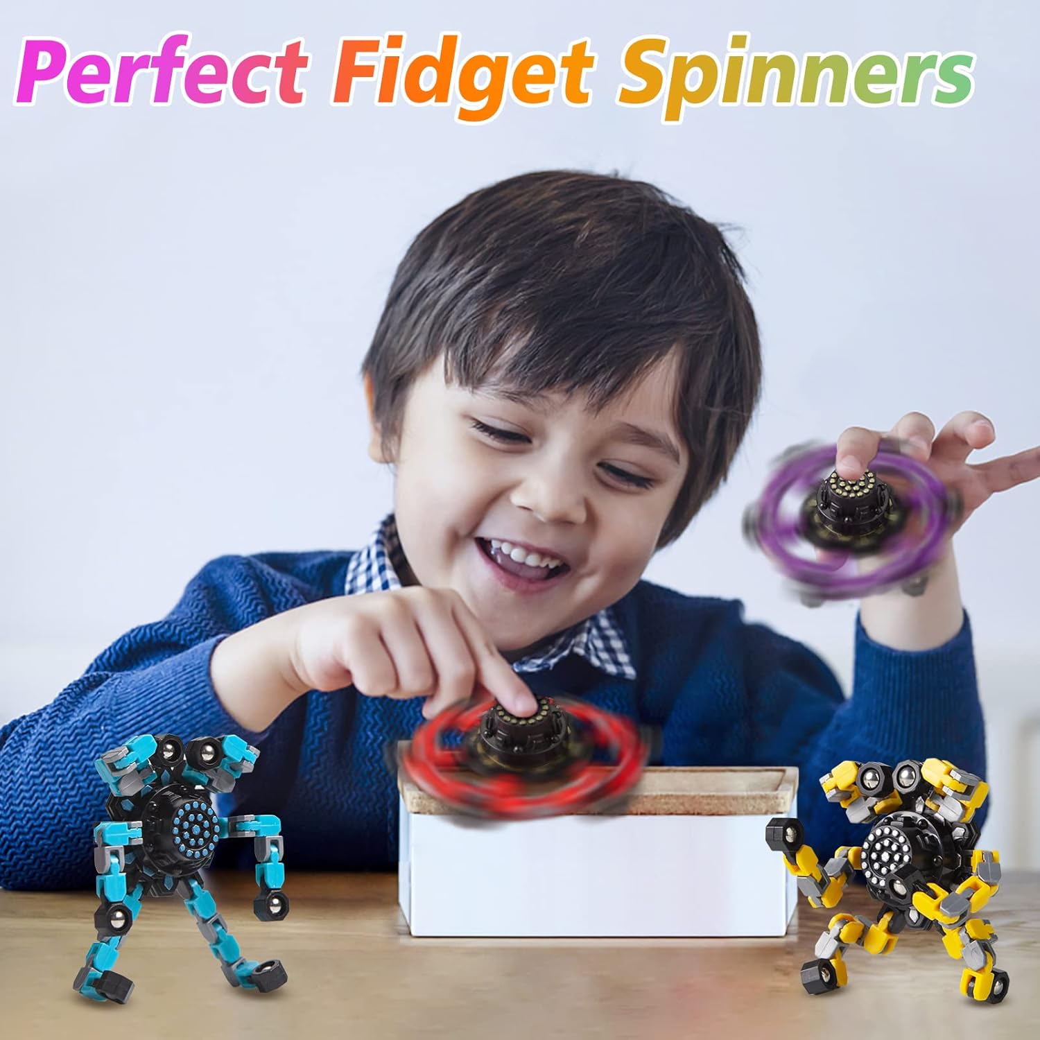 Malleable Anti-Stress Fidget Spinner for Kids & Adults – Set of 4
