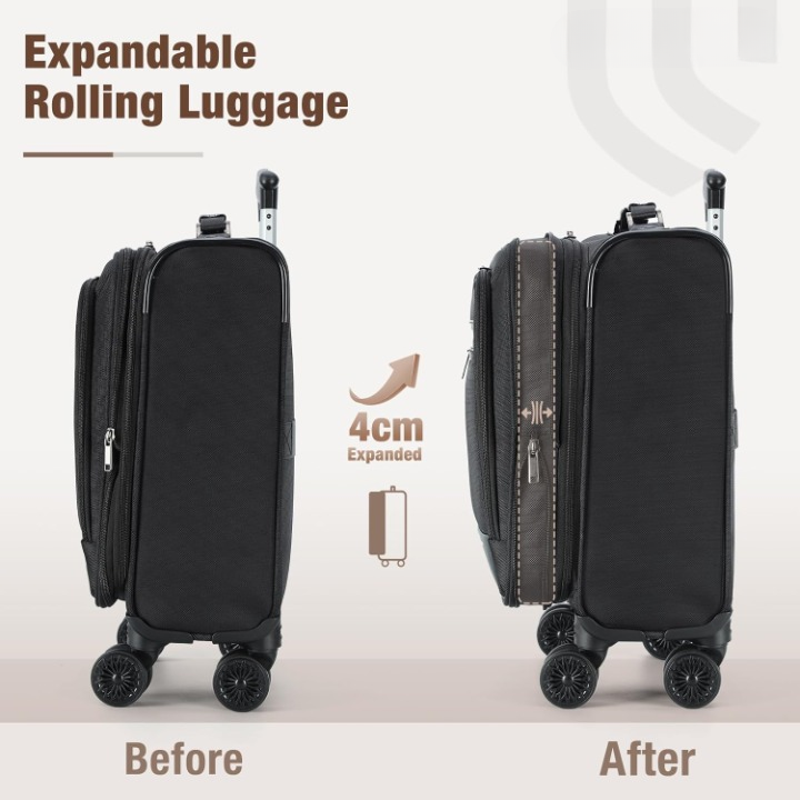 Expandable Cabin Luggage for Under the Seat with Spinner Wheels and Laptop Compartment