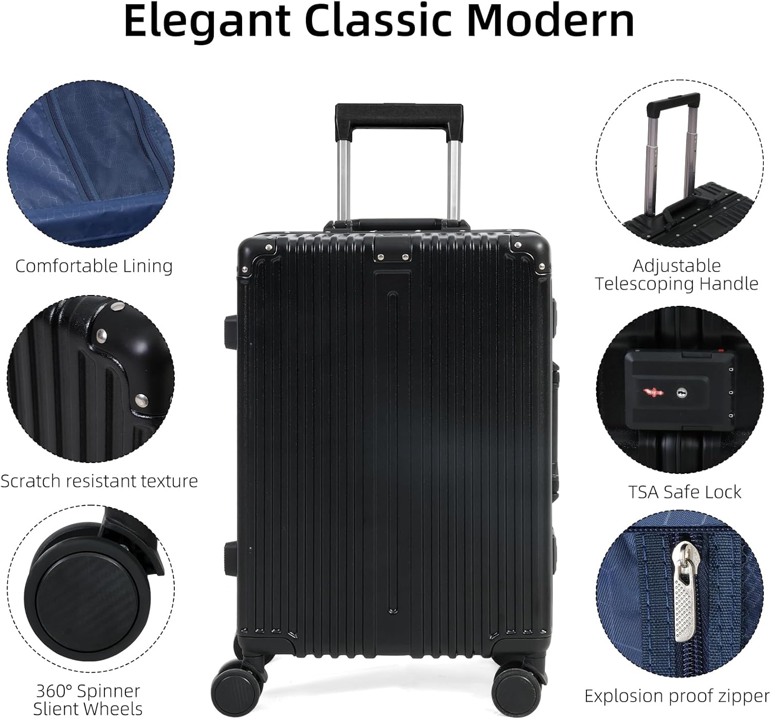 Aluminium Frame Hand Luggage with TSA Lock and Quiet Wheels