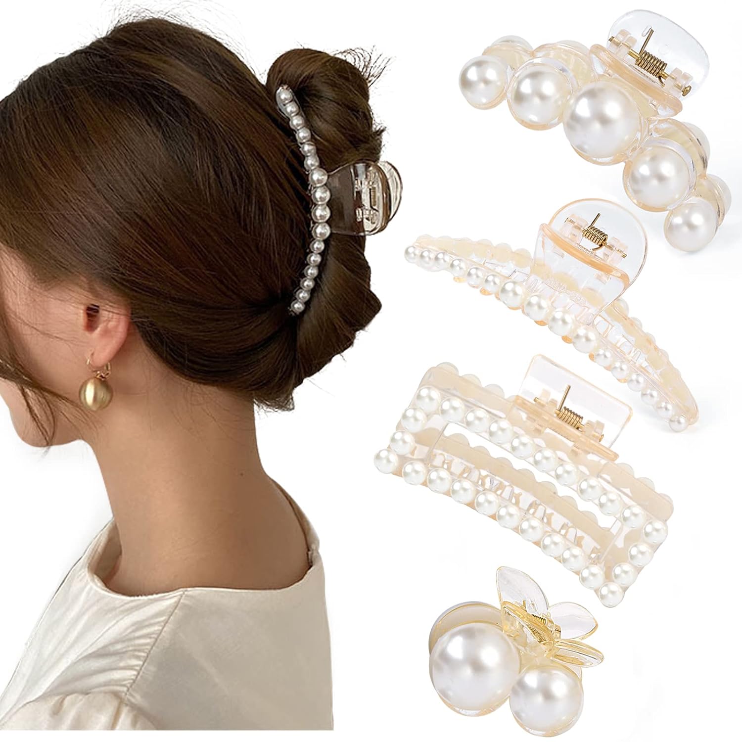 Stylish Pearl Hair Clips - Pack of 4