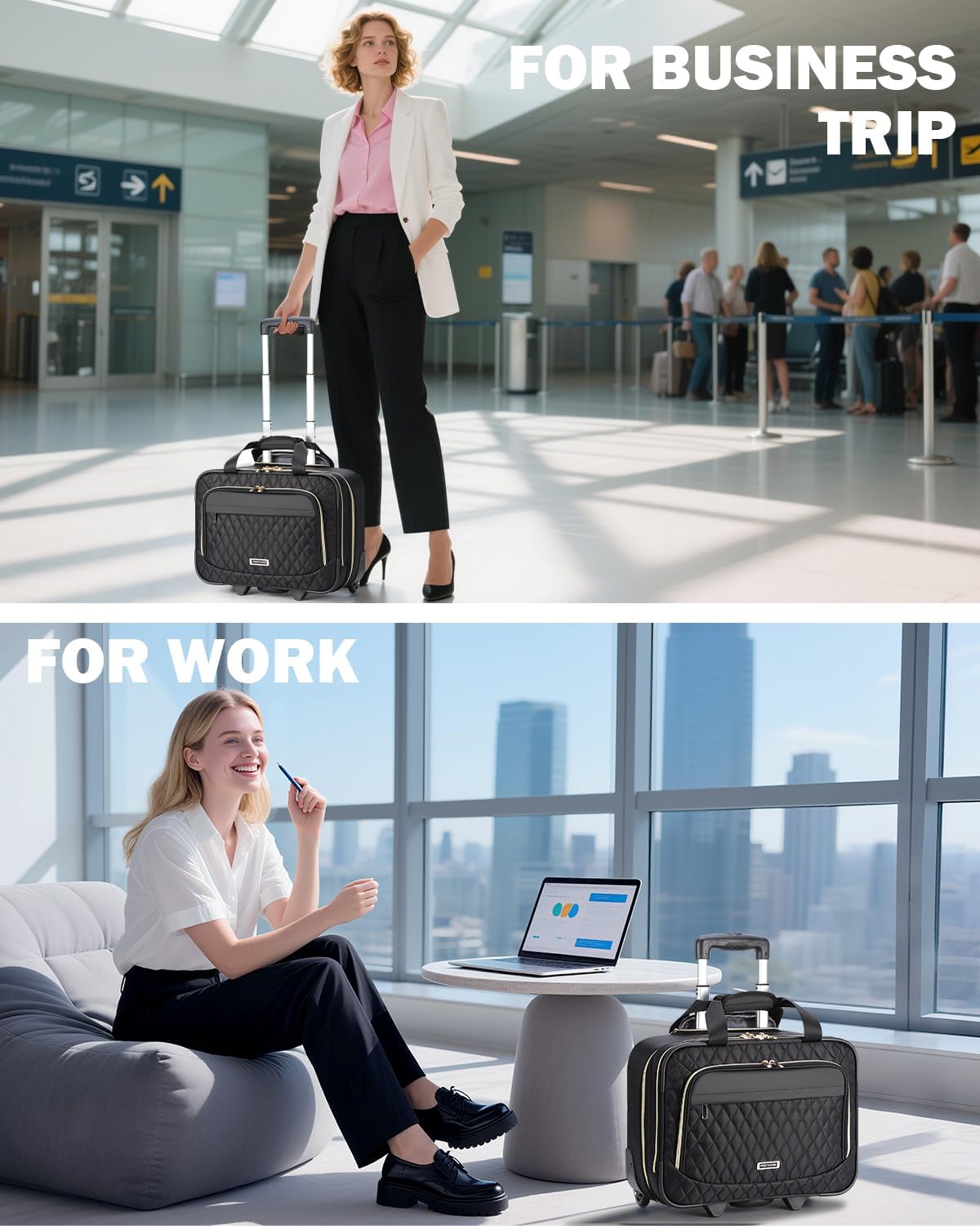 39.6 cm Rolling Laptop Case with Multiple Compartments & Airline Approved Dimensions