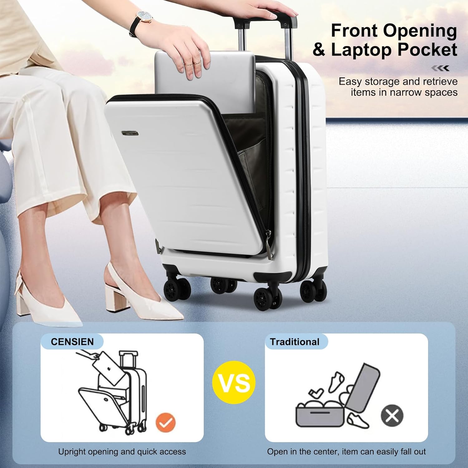 Expandable Hard Shell Suitcase with Front Pocket and TSA Lock