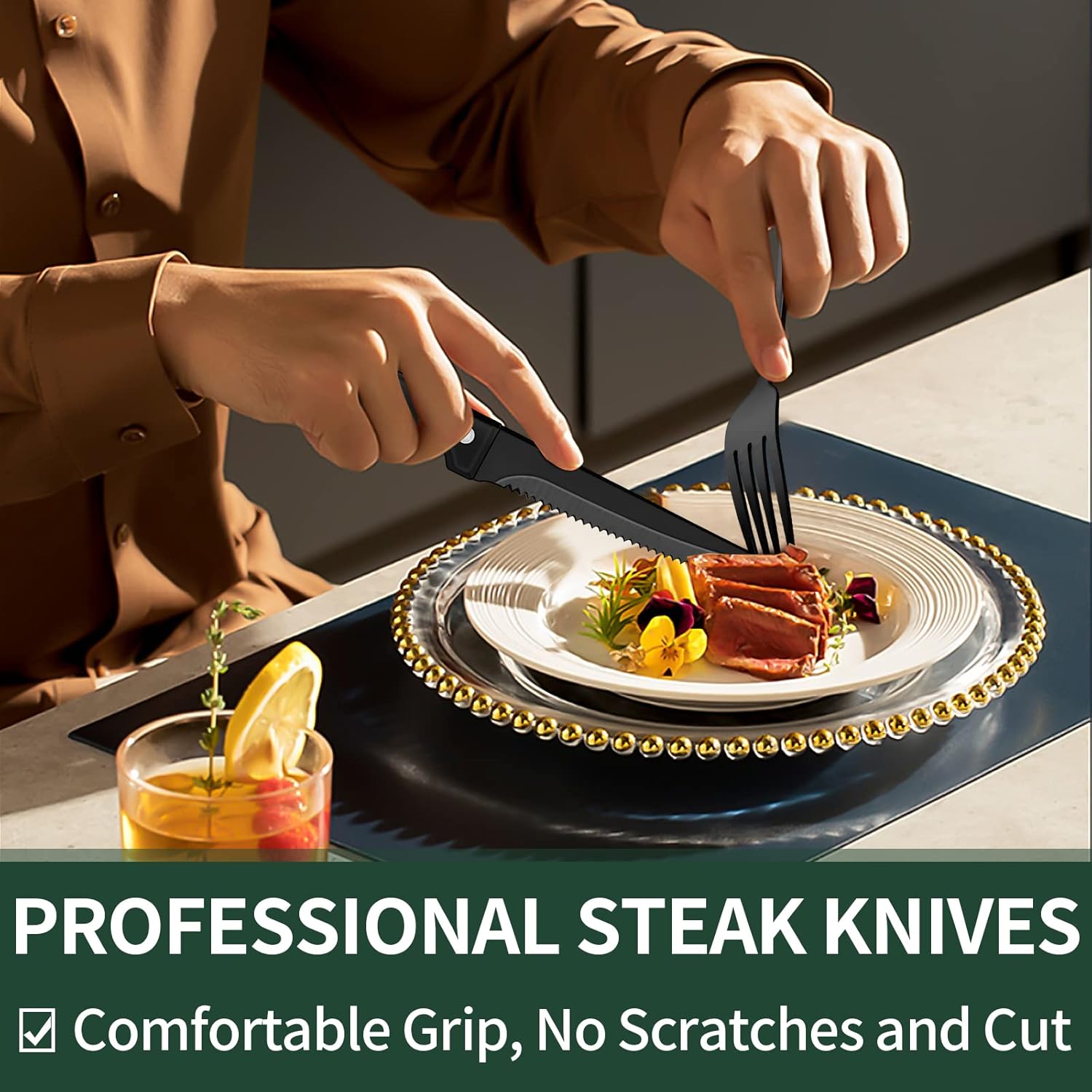 24-Piece Black Cutlery Set in Stainless Steel