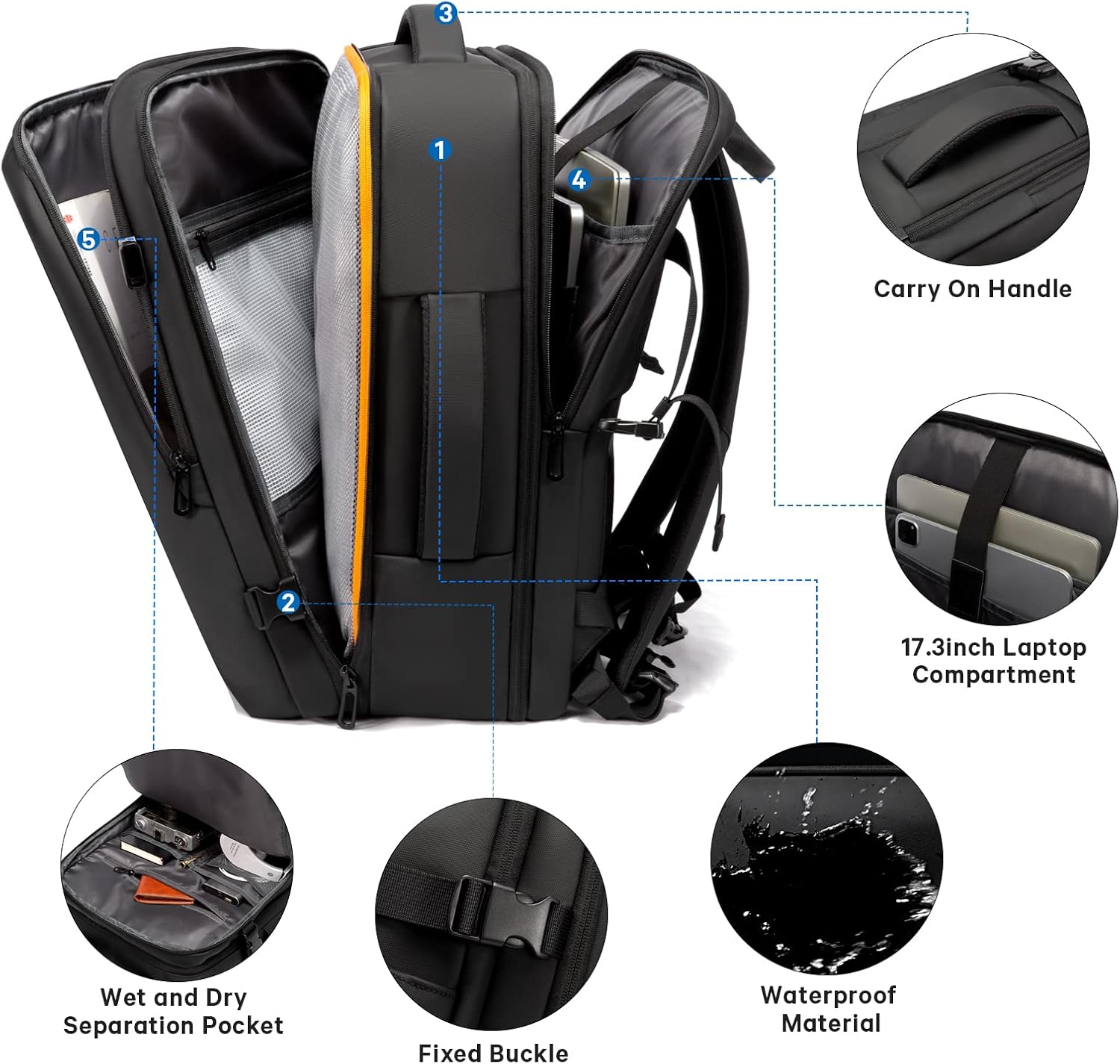 Expandable 26–45L Waterproof Travel Backpack with Laptop Compartment & Duffle Option