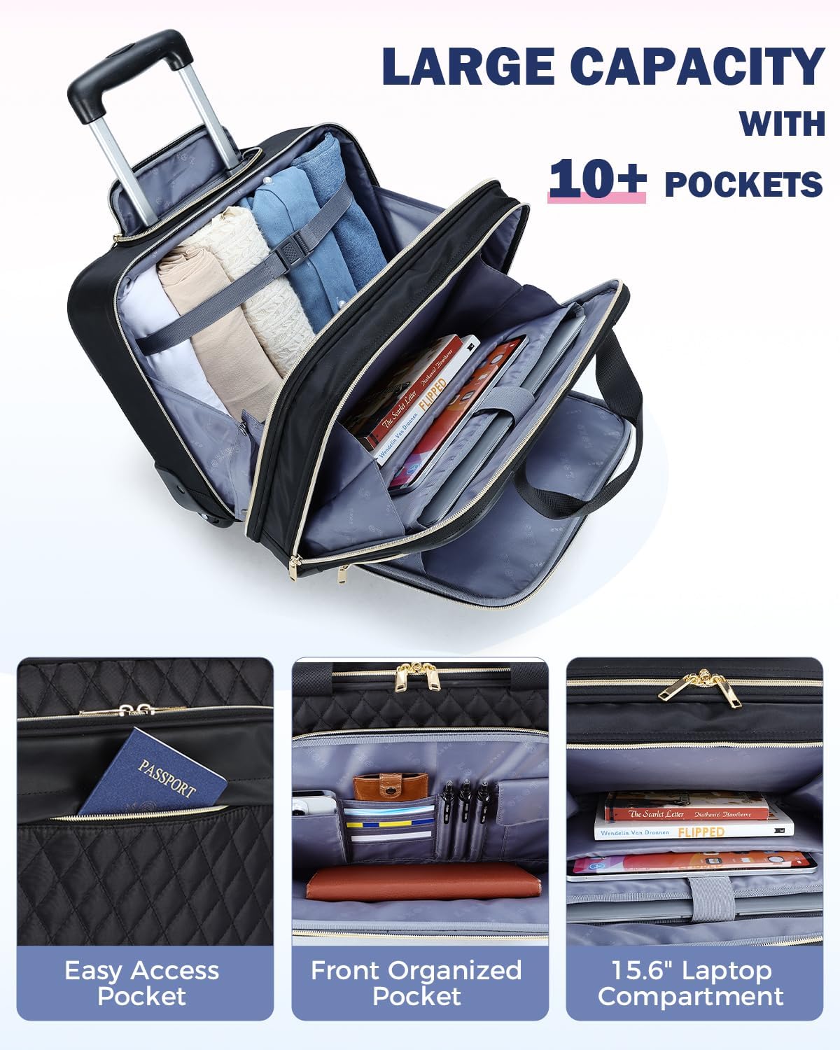 39.6 cm Rolling Laptop Case with Multiple Compartments & Airline Approved Dimensions
