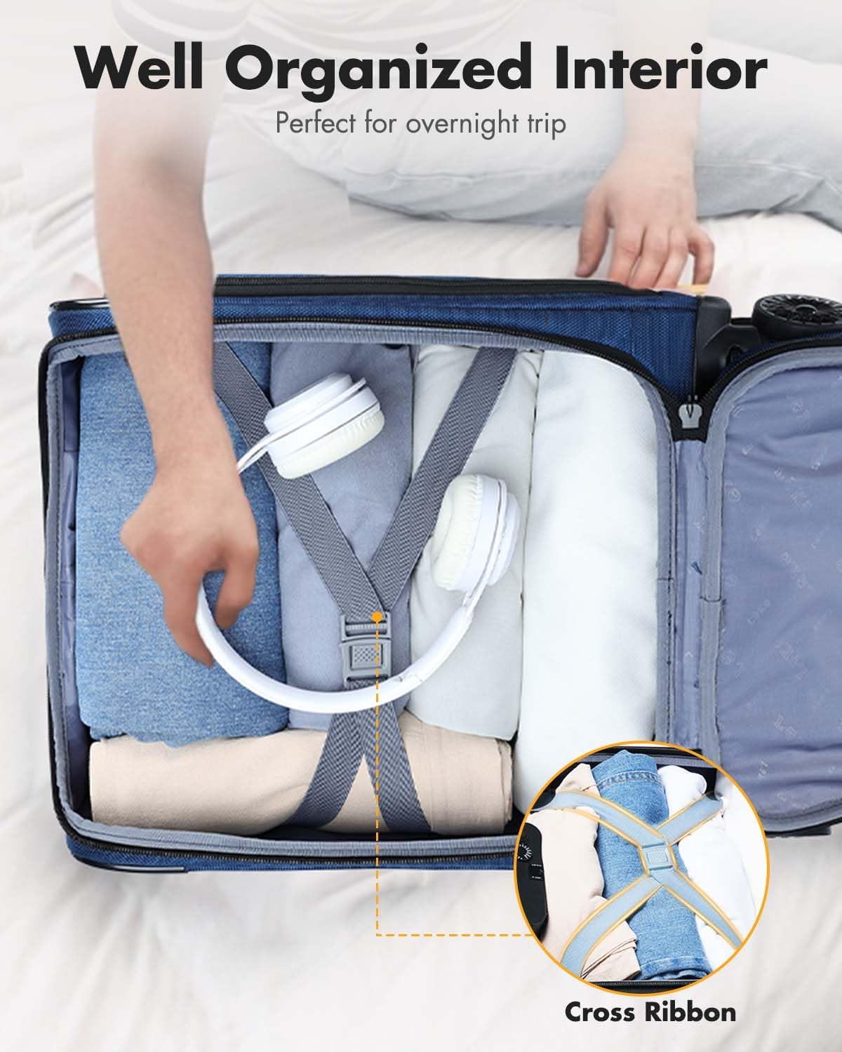 Airline-approved under-seat luggage with spinner wheels and laptop compartment