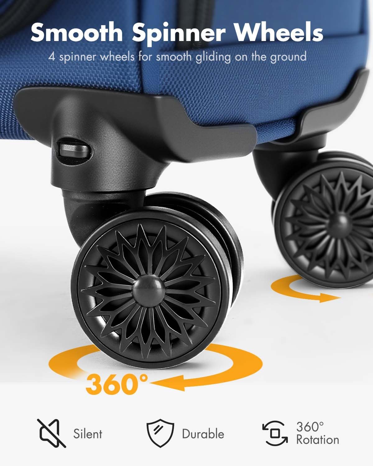 Airline-approved under-seat luggage with spinner wheels and laptop compartment