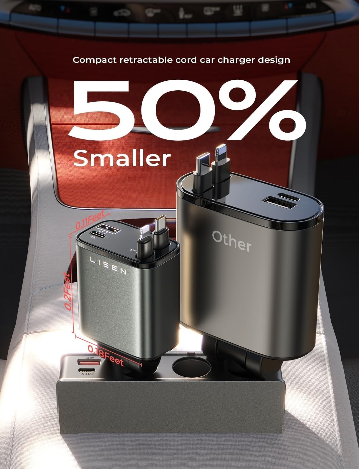 Retractable Car Charger 69W USB C