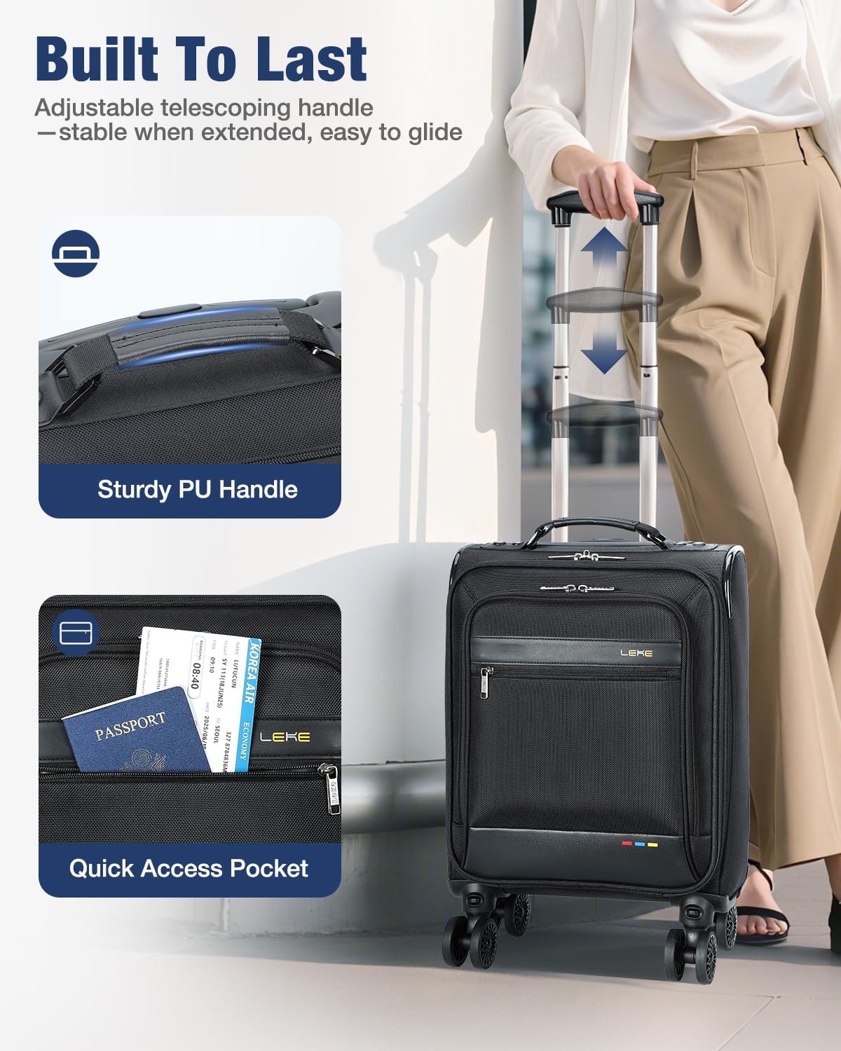 Soft Expandable Cabin Suitcase with Wheels – Lightweight & Airline Approved