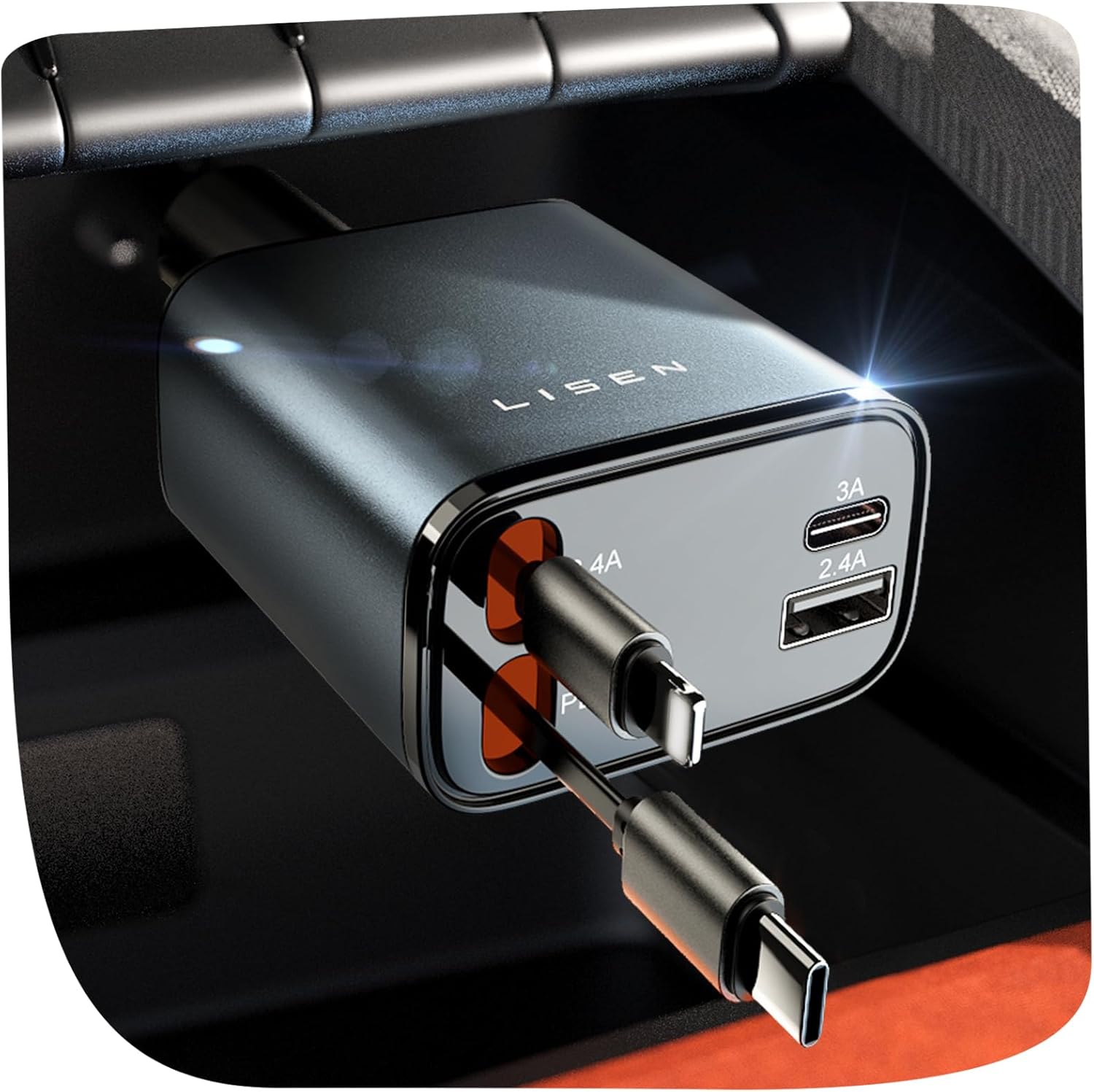 Retractable Car Charger 69W USB C