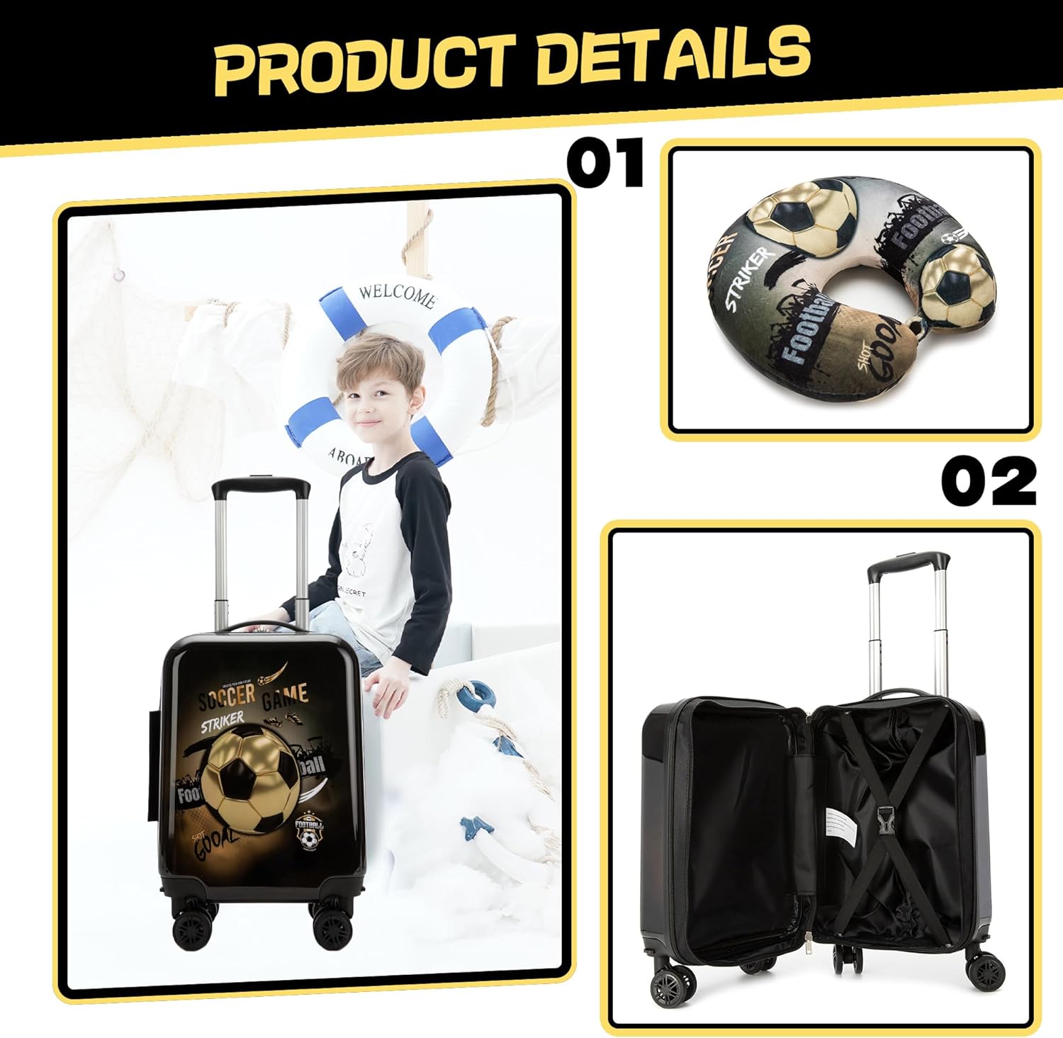 Kids' Hard Shell Cabin Luggage Set with Spinner Wheels – 40 cm