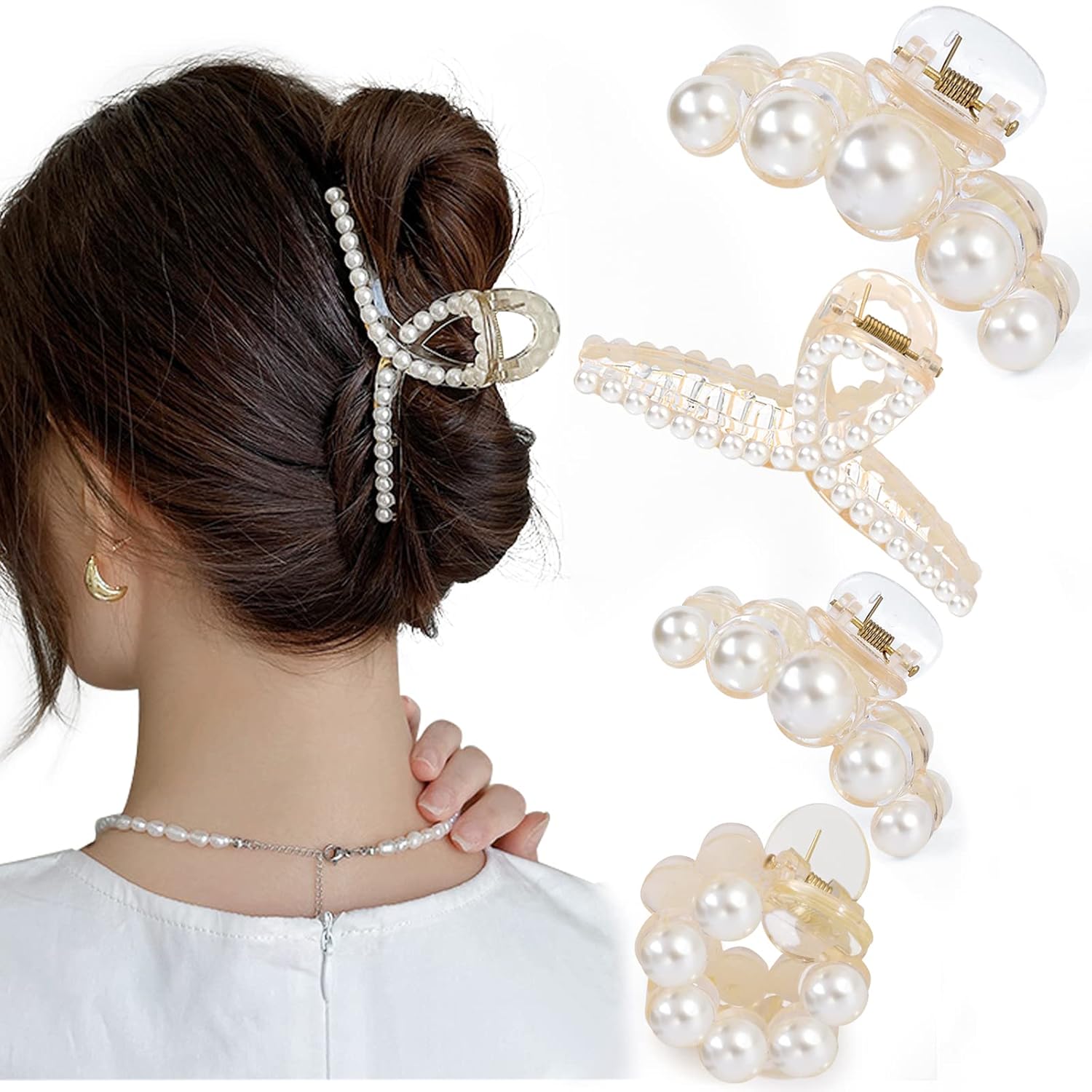 Stylish Pearl Hair Clips - Pack of 4