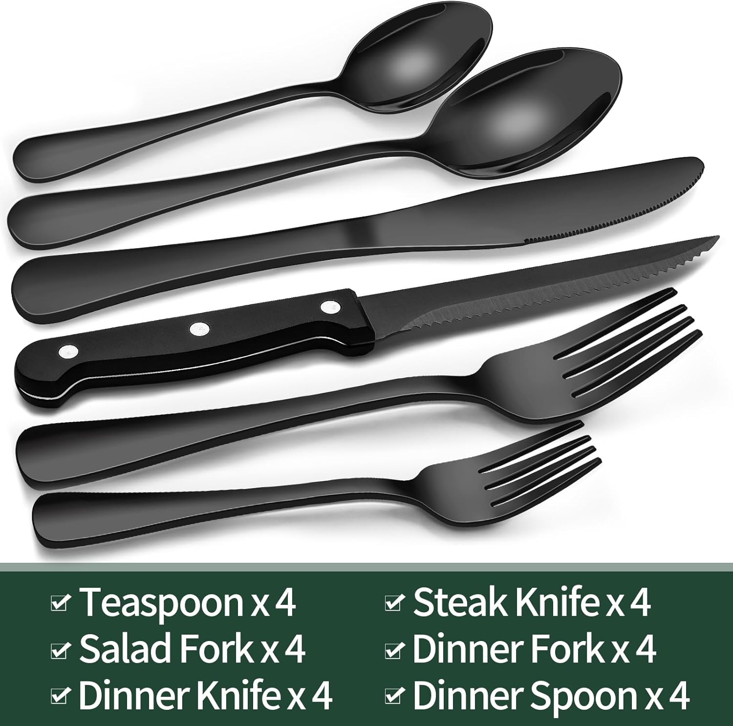 24-Piece Black Cutlery Set in Stainless Steel