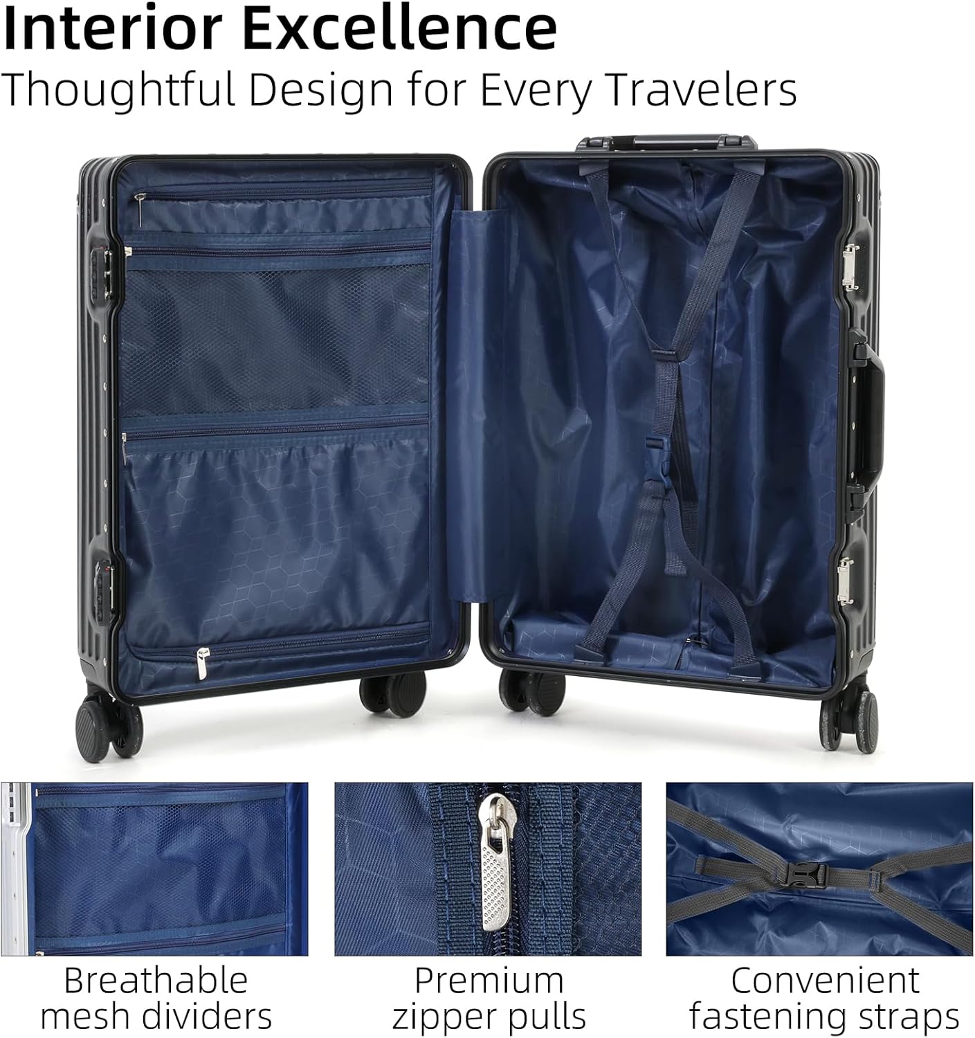 Aluminium Frame Hand Luggage with TSA Lock and Quiet Wheels