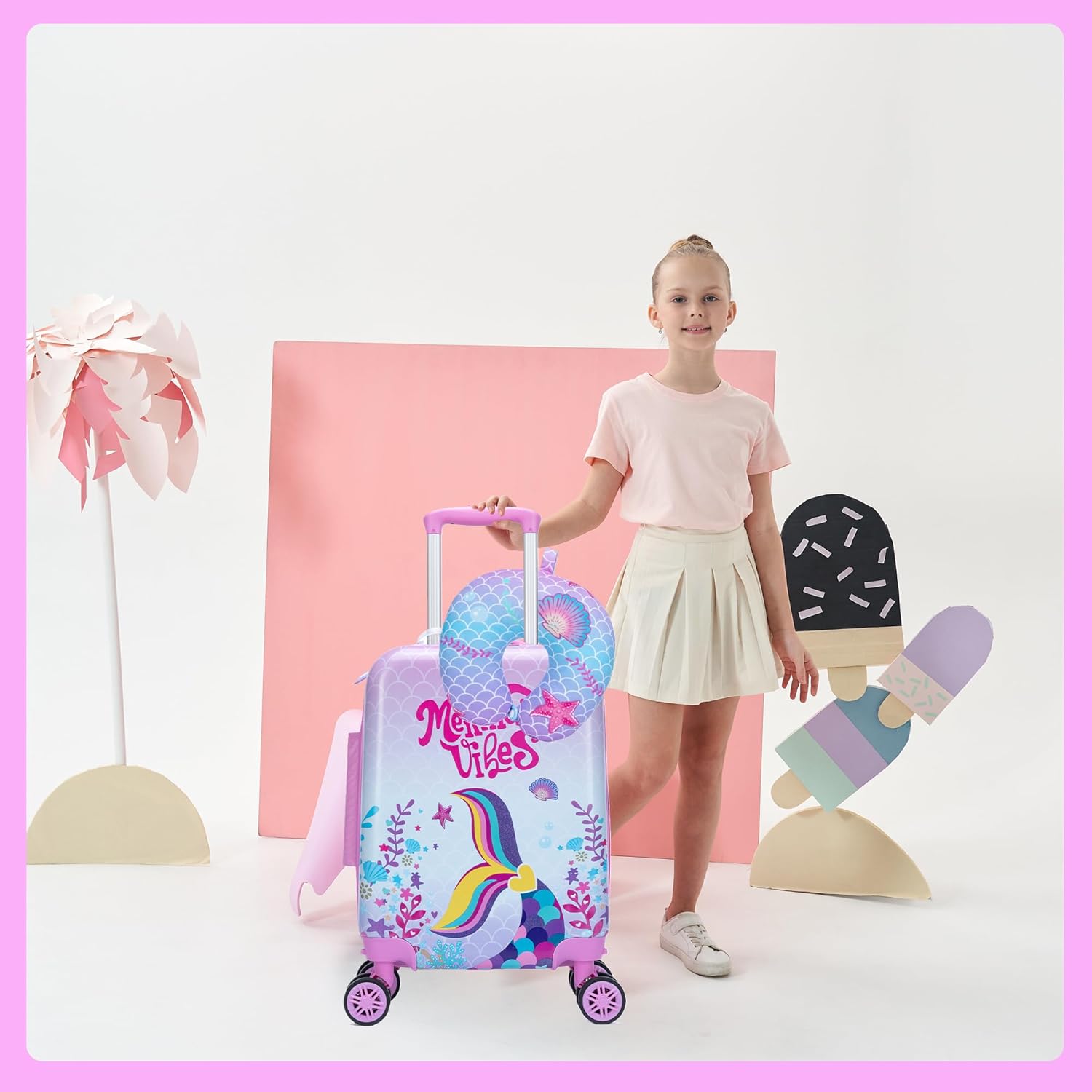 Kids' Hard Shell Cabin Luggage Set with Spinner Wheels – 40 cm